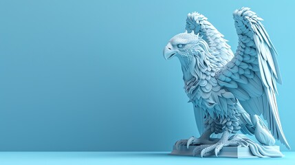 A 3D render of a white eagle sculpture on a white base.