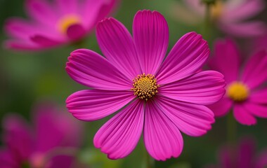 A close-up of dark pink cosmos flowers in full bloom