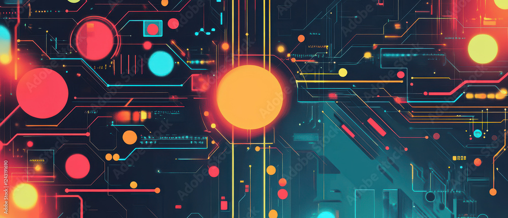 Aufkleber digital abstract background with vibrant colors and geometric patterns