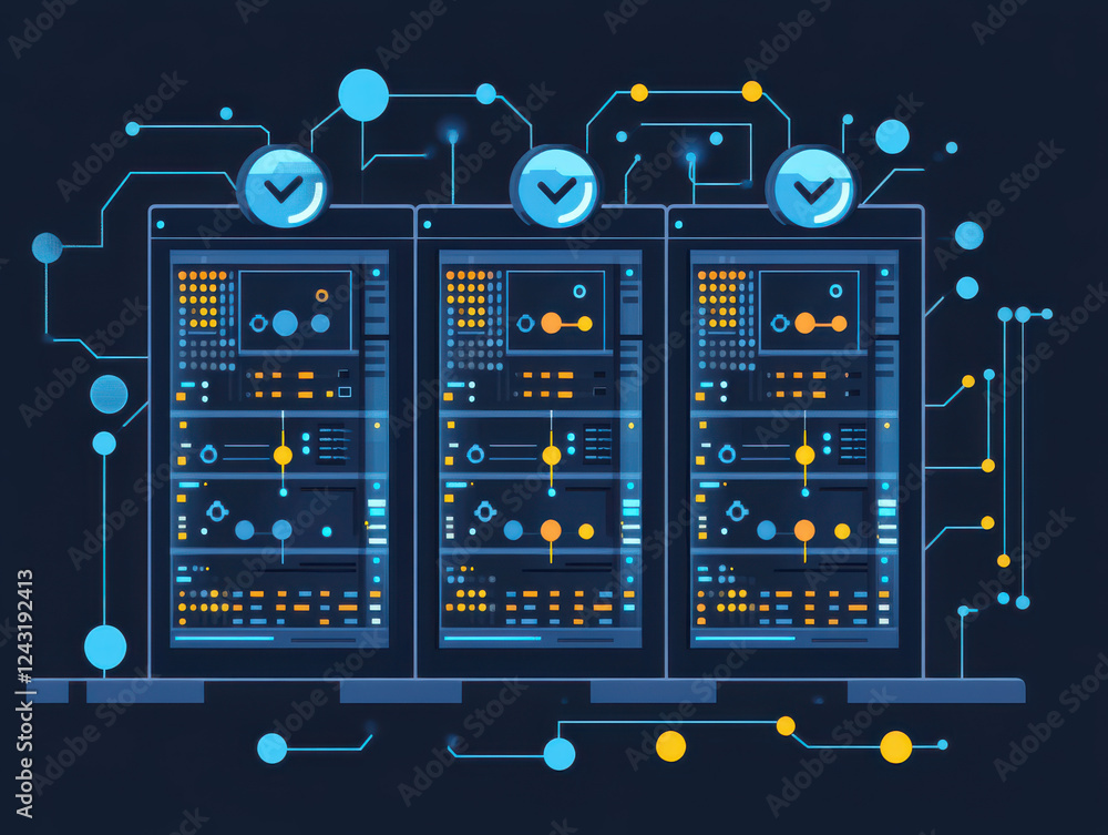 Poster digital server illustration with data connections and analytics