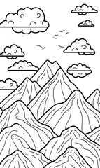 Fototapeta premium Mountain Range Landscape With Clouds and Birds
