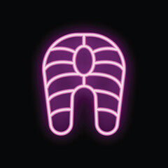 Bright pink neon sign showing a slice of salmon, ideal for a restaurant menu or to advertise a fish shop
