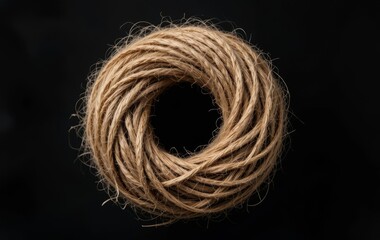 Fototapeta premium A close-up of a skein of jute twine on a black background