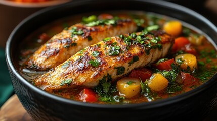 A traditional Senegalese thieboudienne with fish