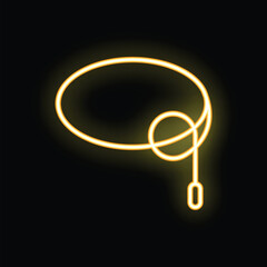 Neon yellow dog leash is glowing on this black background
