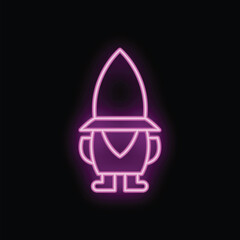 Cheerful neon sign depicting a gnome with a pointed hat, radiating a vibrant pink glow