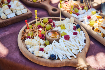 Different types of cheese. Festive presentation. The national cuisine of the peoples of the Caucasus