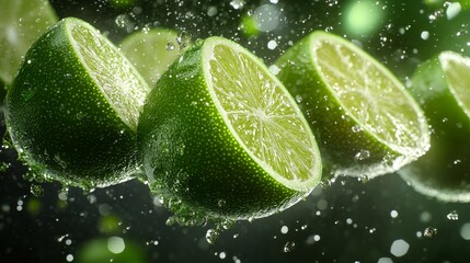 Juicy Limes Splashing in Water
