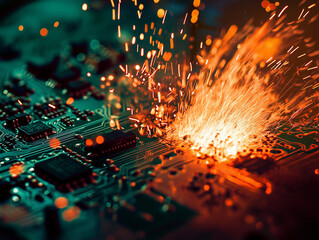 Sparks of Innovation: Circuit Board in Flames