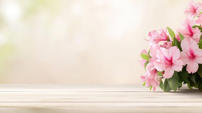 Pink Azalea Bouquet on White Wooden Table