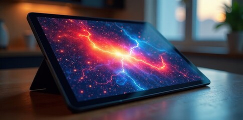 Project visualization on sleek tablet, vibrant display, interface, tablet