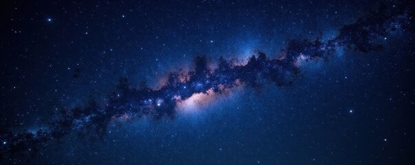 Fototapeta premium Milky Way's band across inky black night sky, scattered stars , space exploration, texture, dark
