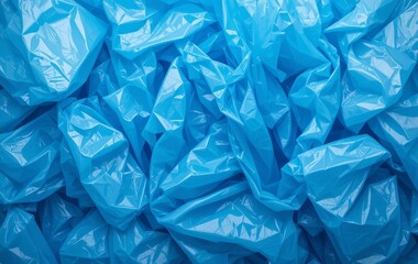 Fototapeta premium A pile of crumpled blue plastic bags on a transparent background