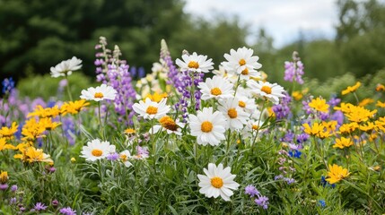 Obraz premium White daisies bloom in summer garden
