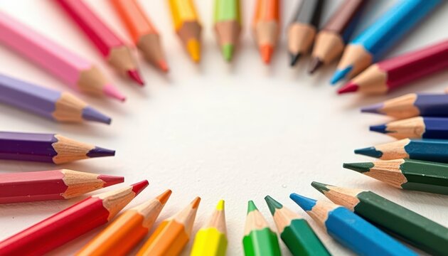 A creative arrangement of colored pencils forming a perfect circular pattern