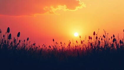Dark silhouettes of tall grass against a bright sky, environment