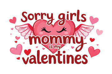 Happy Valentines Day handwritten lettering design and 3D hearts