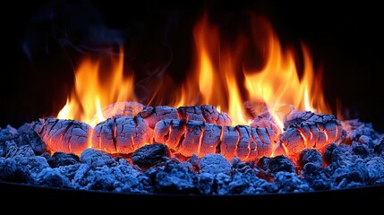 Fototapeta premium Glowing Embers Burning Brightly Within A Dark Fireplace