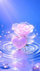 Romantic Purple Rose: Heart Motif with Water Ripples & Sparkles
