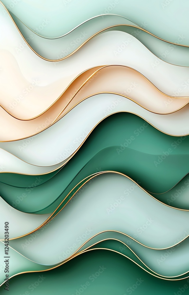 Poster A beautiful abstract wave pattern in soothing pastel colors, blending harmoniously to create a calm and inviting atmosphere. Perfect for backgrounds and artistic designs.