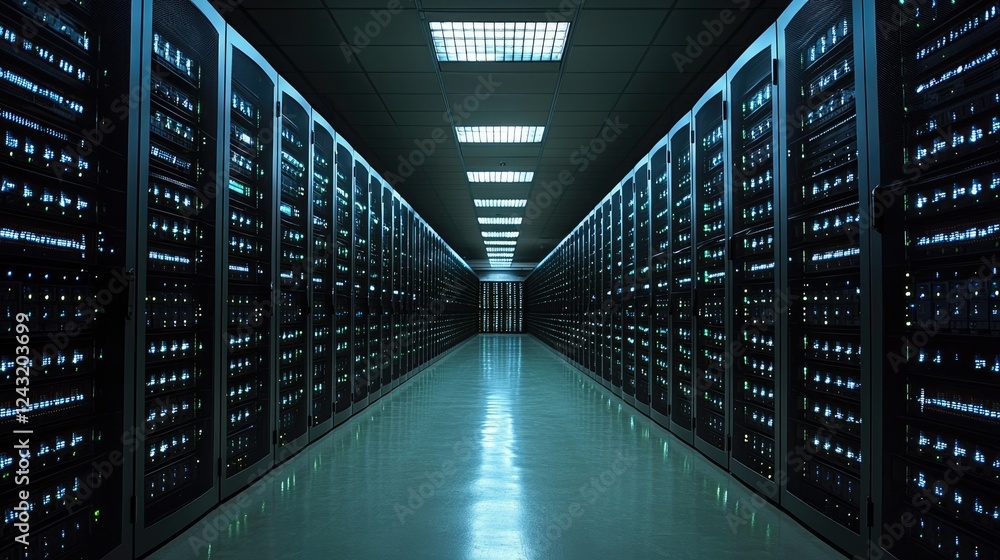 Poster exploring the intricacies of a modern data center: a glimpse into the heart of digital infrastructur