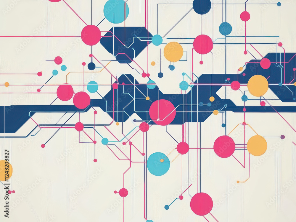 Aufkleber colorful abstract design featuring interconnected lines and circles, representing technology and dat