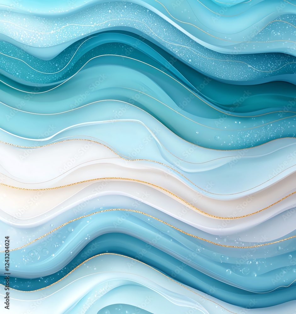 Poster a captivating abstract background featuring flowing waves in varying shades of blue and white. ideal