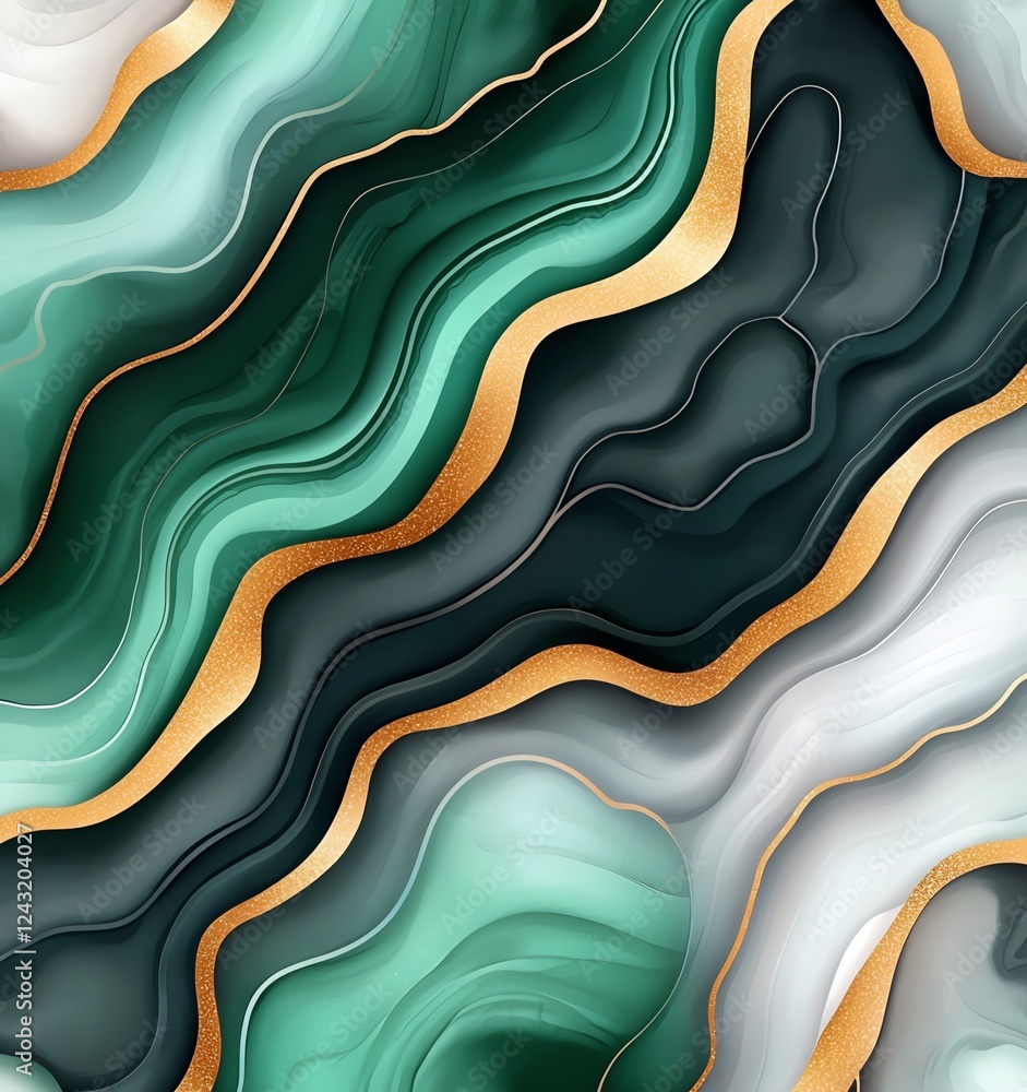 Poster a captivating abstract background featuring flowing green and white waves intertwined with elegant g