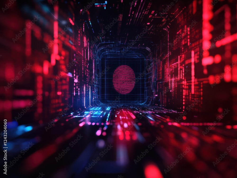 Aufkleber futuristic digital tunnel with vibrant red and blue light patterns, symbolizing advanced technology 