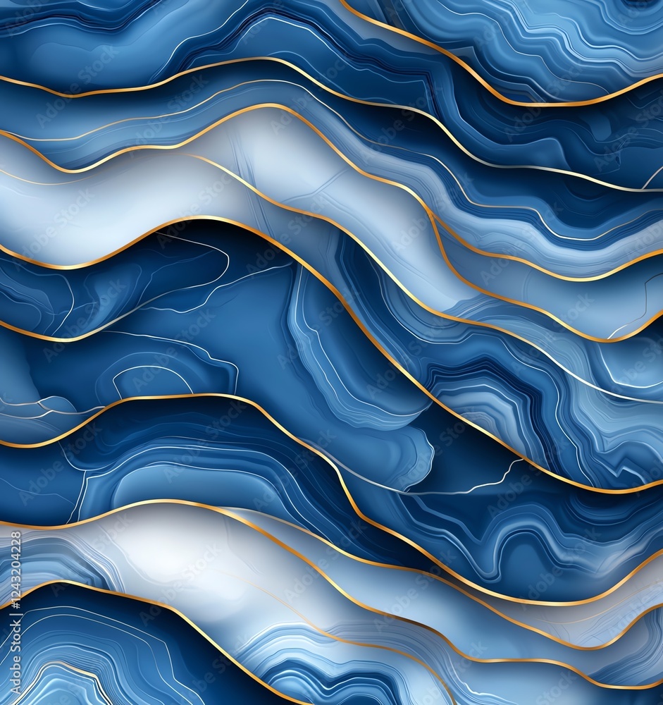Poster a captivating abstract background of blue waves, featuring smooth gradients and elegant golden lines