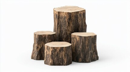 Rustic Wooden Log Display on White Background