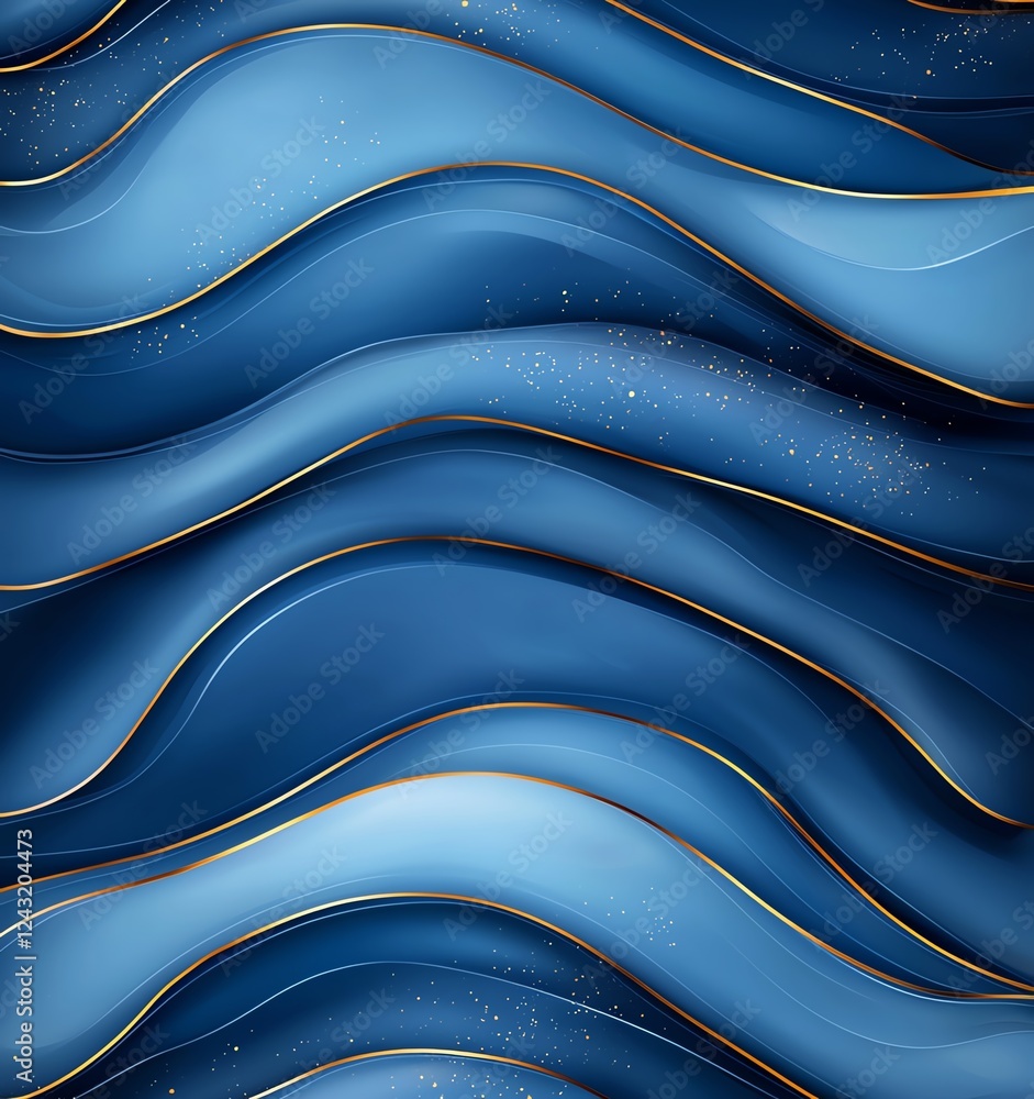 Poster a captivating abstract image featuring flowing blue waves, blended with soft curves and gradients