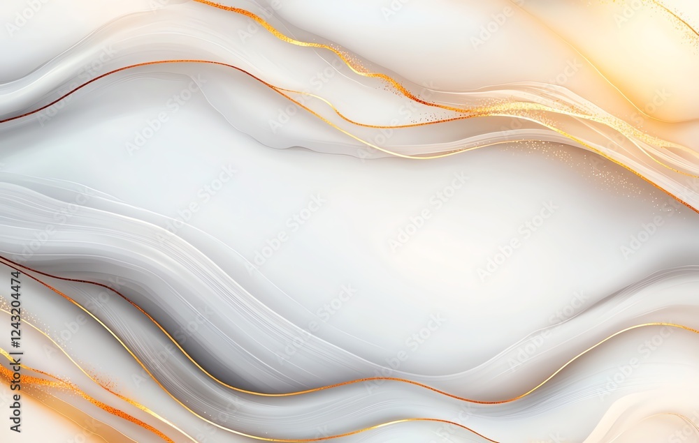 Poster a captivating abstract design with smooth flowing lines in shades of white and soft gold. perfect fo
