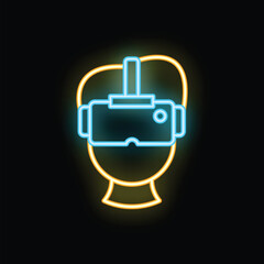 Neon icon representing a person wearing a virtual reality headset, symbolizing the immersive experiences of the metaverse