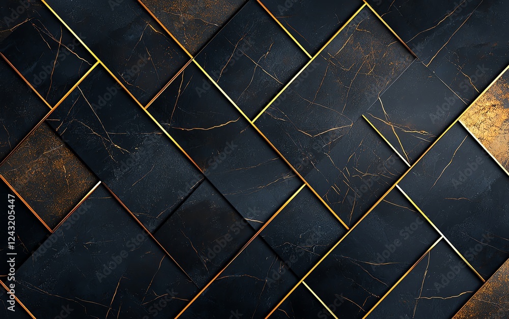Poster a close-up view of an intricate tiled wall featuring a sophisticated arrangement of dark tiles with 