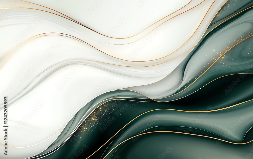 Poster a dynamic abstract artwork featuring flowing waves of colors with subtle golden accents. perfect for
