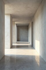 Obraz premium Clean lines, polished concrete, minimalist lighting, daylight, steel, metal