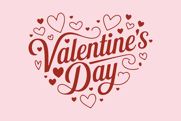 Happy Valentines Day handwritten lettering design and 3D hearts