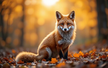 Fototapeta premium A red fox in a forest setting during golden hour