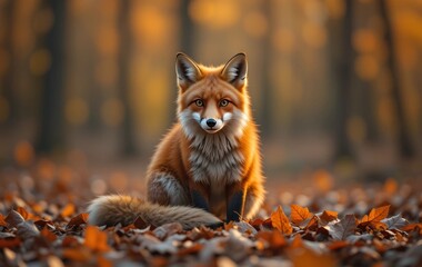 A red fox in a forest setting during golden hour