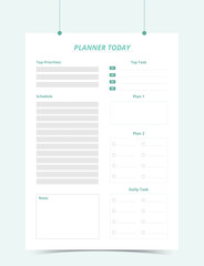Minimalist Printable vector planner template design, Daily planner for every day, Schedule, tasks, notes for the every day and simple printable to do list, Vector graphic set for daily routine.