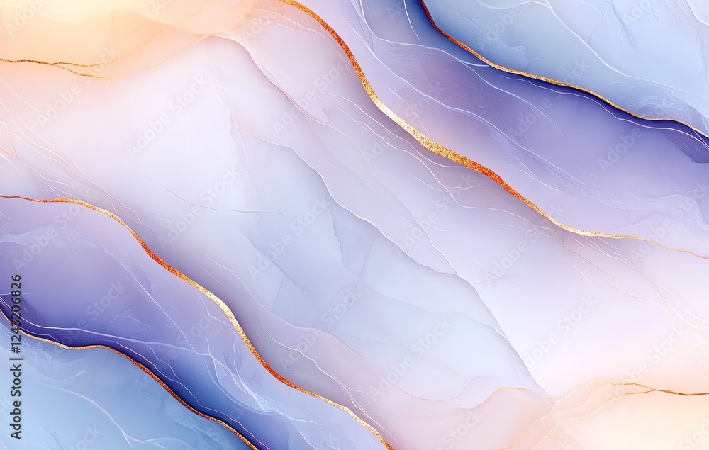 Poster a mesmerizing abstract design featuring flowing waves of soft purple and peach hues, intertwined wit