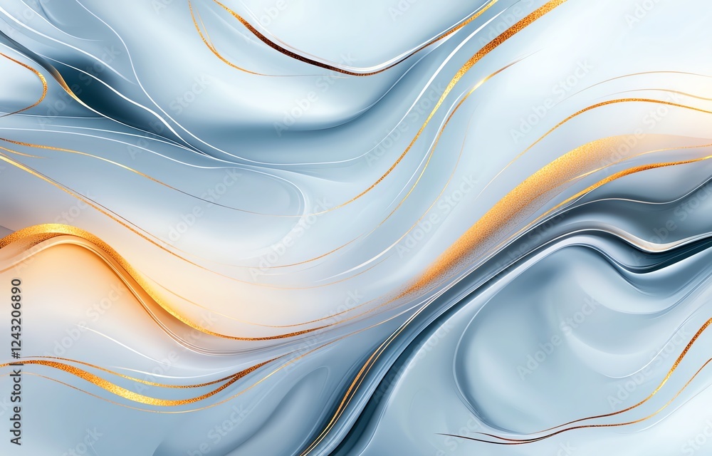 Poster a mesmerizing abstract design featuring soft blue and golden wave patterns. ideal for backgrounds, w