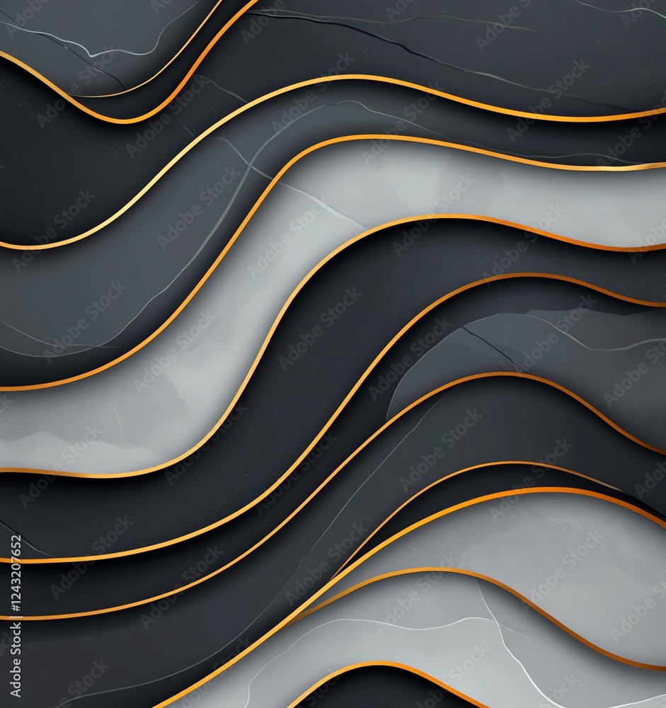 Poster a modern abstract background featuring smooth, flowing lines in dark tones accented by gold. perfect