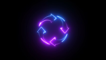 Neon arrow circle loading icon. Reload icon, repeat symbol. Abstract beautiful neon refresh and recycle icon illustration.