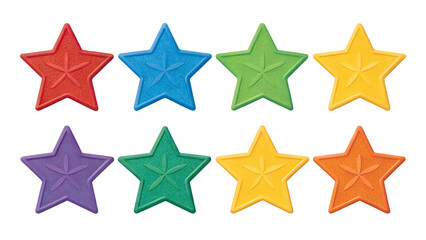 Fototapeta premium Colorful 6 star shapes in a variety of vibrant colors. Perfect for decorations, crafts, or educational projects with isolated on transparent background png 