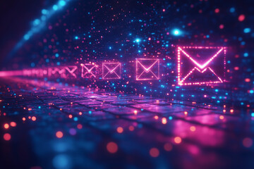 An email inbox flooded with spam messages and fake security warnings. Bright lighting, contrast