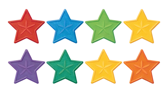 Colorful 6 star shapes in a variety of vibrant colors. Perfect for decorations, crafts, or educational projects with isolated on transparent background png
