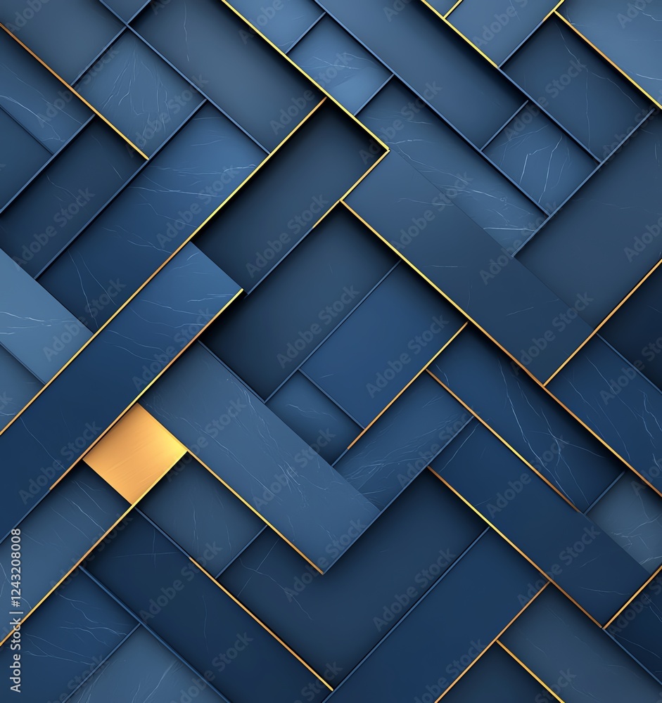 Poster a modern and intricate abstract pattern featuring an array of blue and golden elements interwoven in