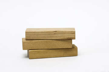 Three wooden block on white background